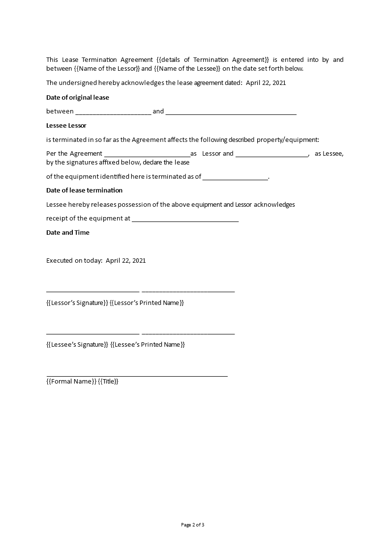 equipment lease termination agreement template