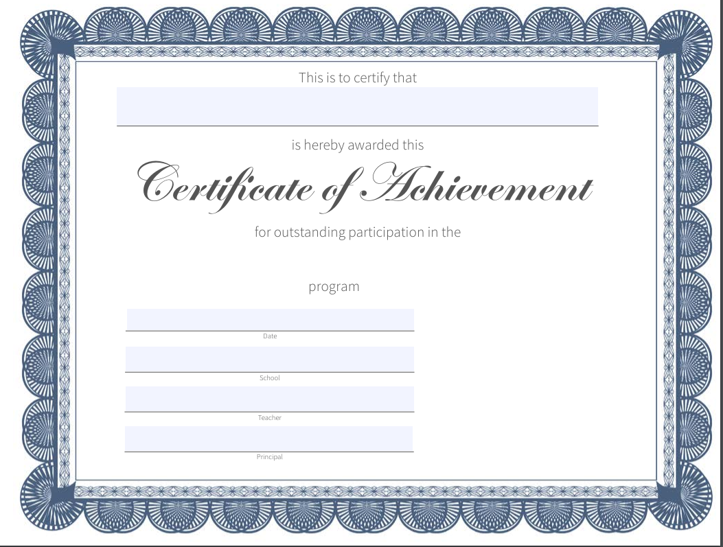 certificate of achievement Hauptschablonenbild