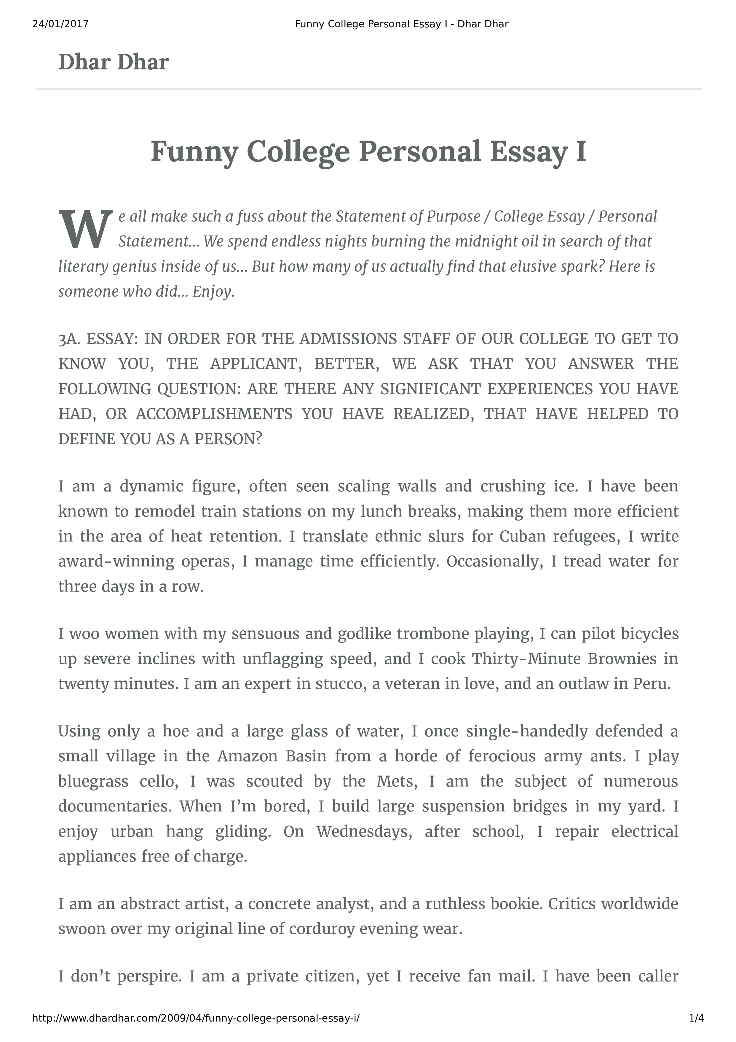 Funny College Personal Essay Templates At Allbusinesstemplates