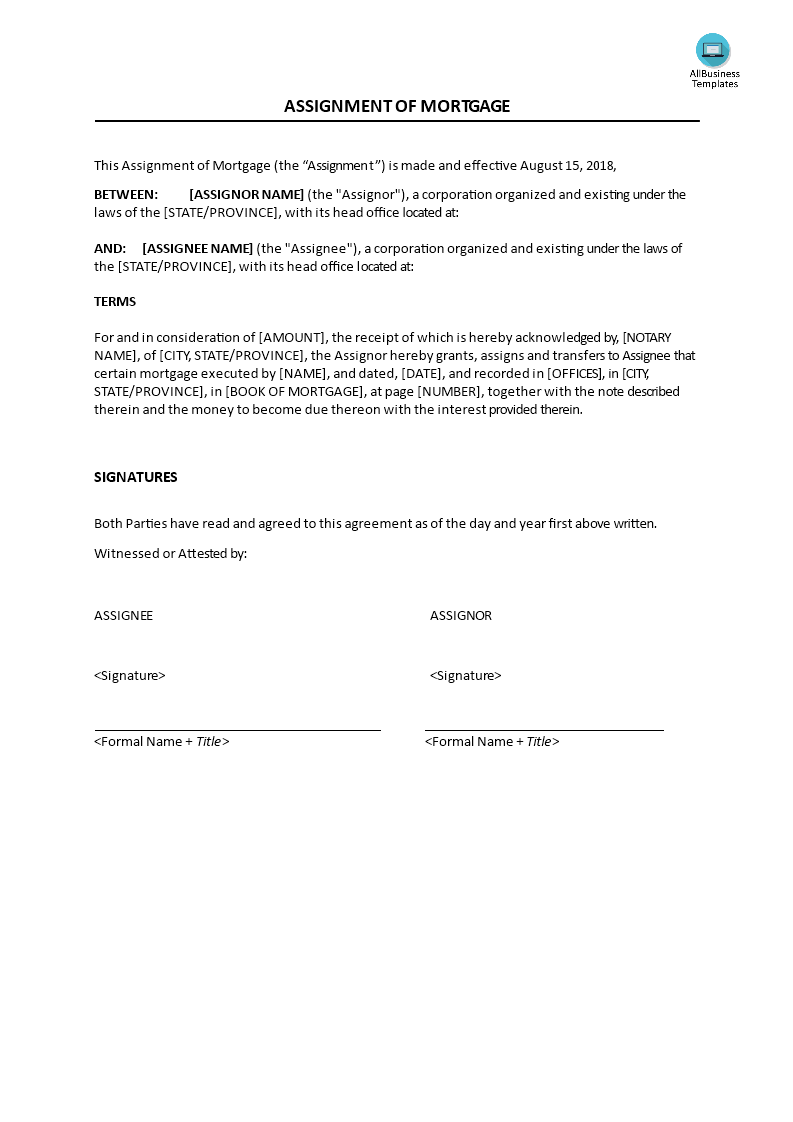 assignment of note and mortgage form