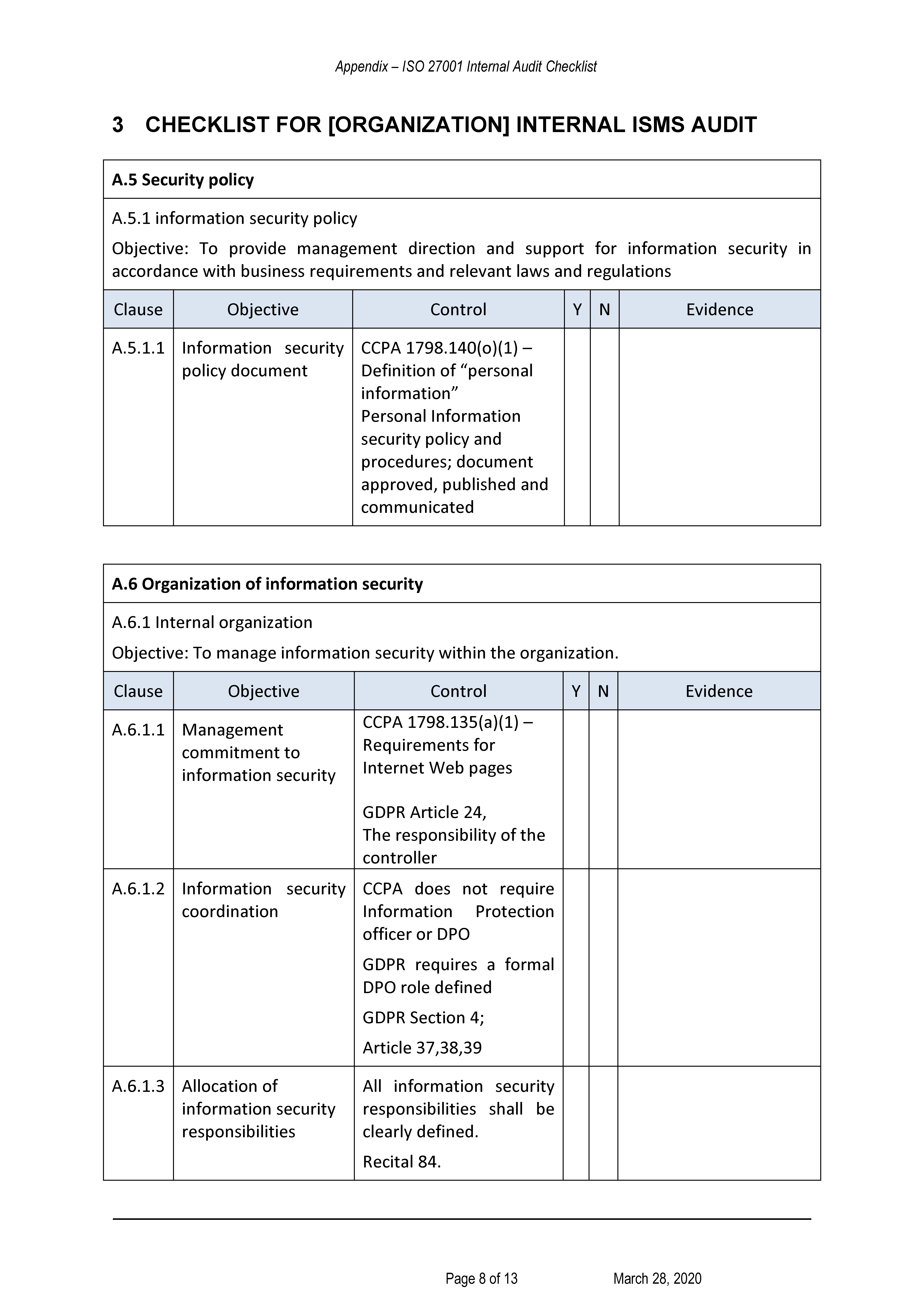  Iso 27001 Internal Audit Plan Template 