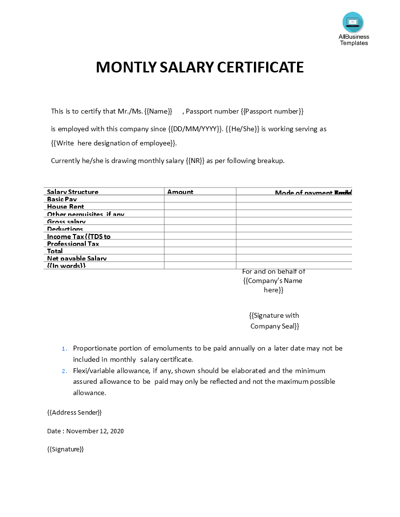 Salary Certificate Letter Templates At Allbusinesstemplates Com