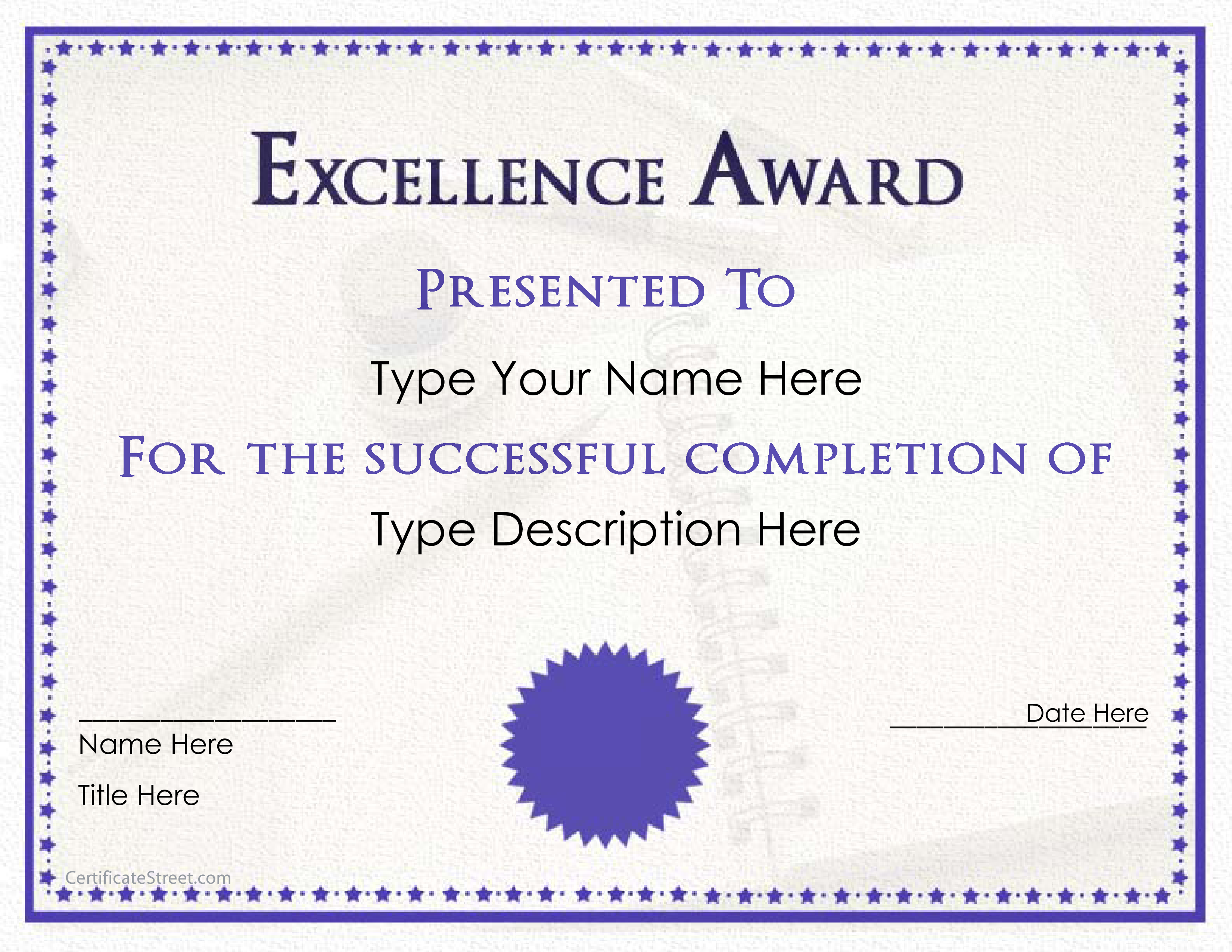 Excellence Certificate Template Word