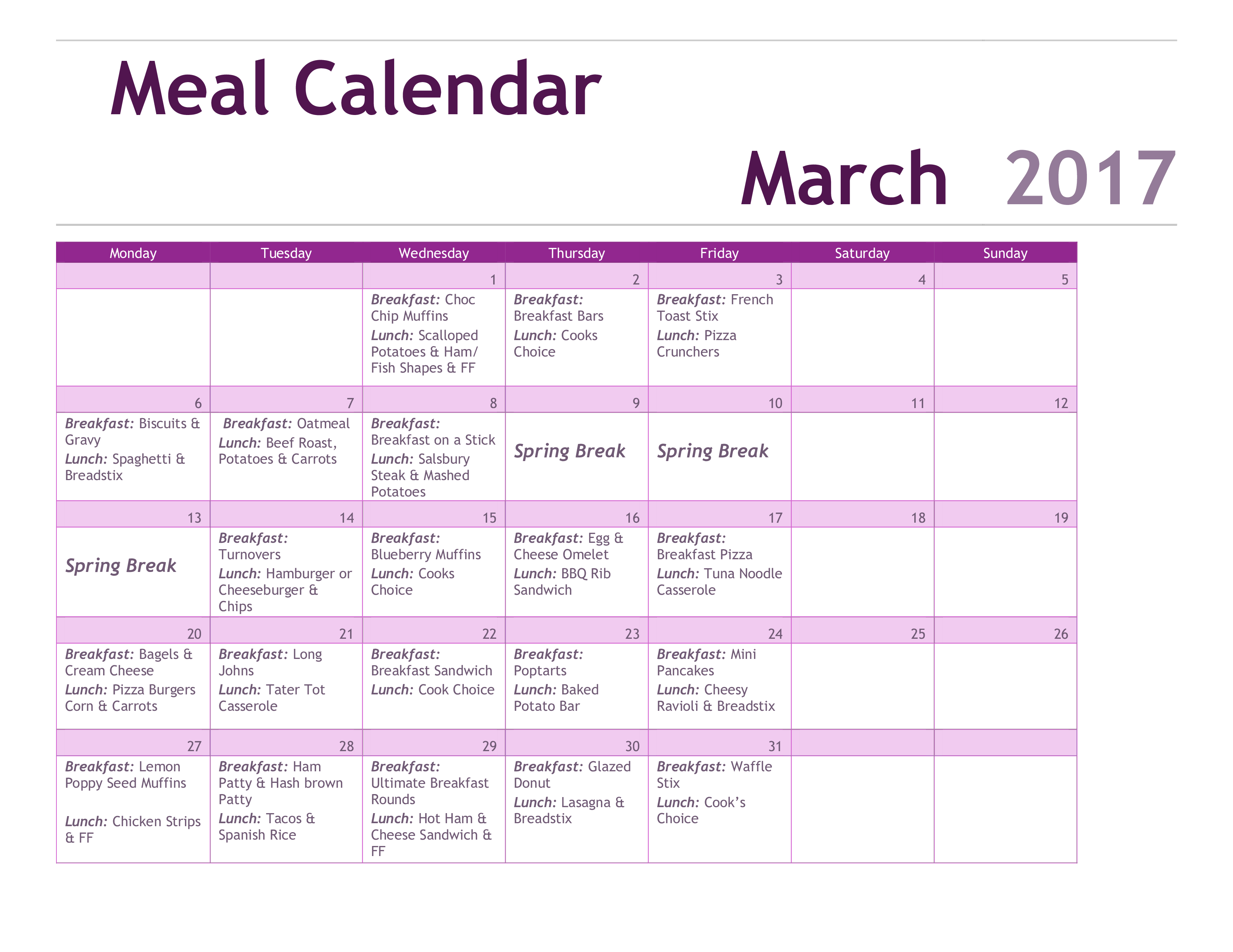 printable meal calendar pdf plantilla imagen principal