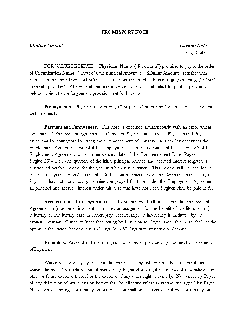 physician promissory note template