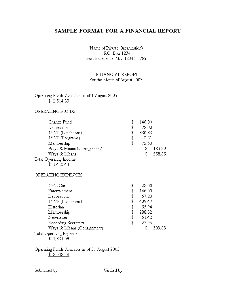 Libreng Simple Financial Report