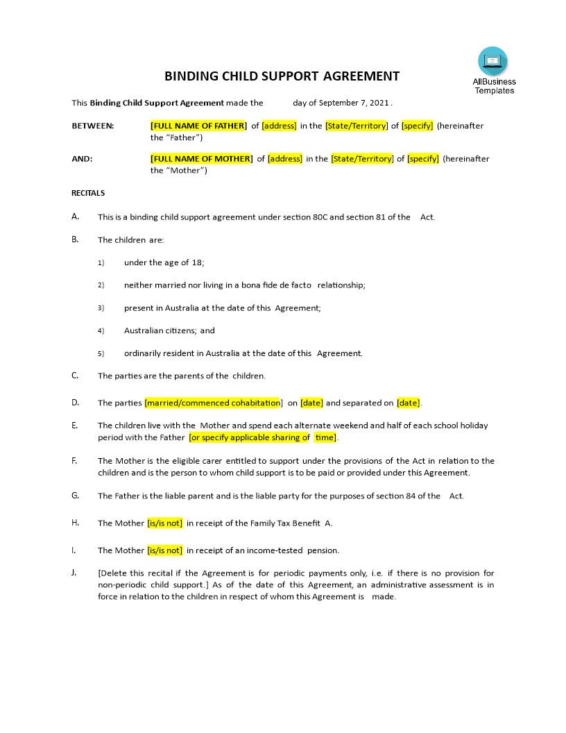 Notarized Child Support Agreement Template Sfiveband