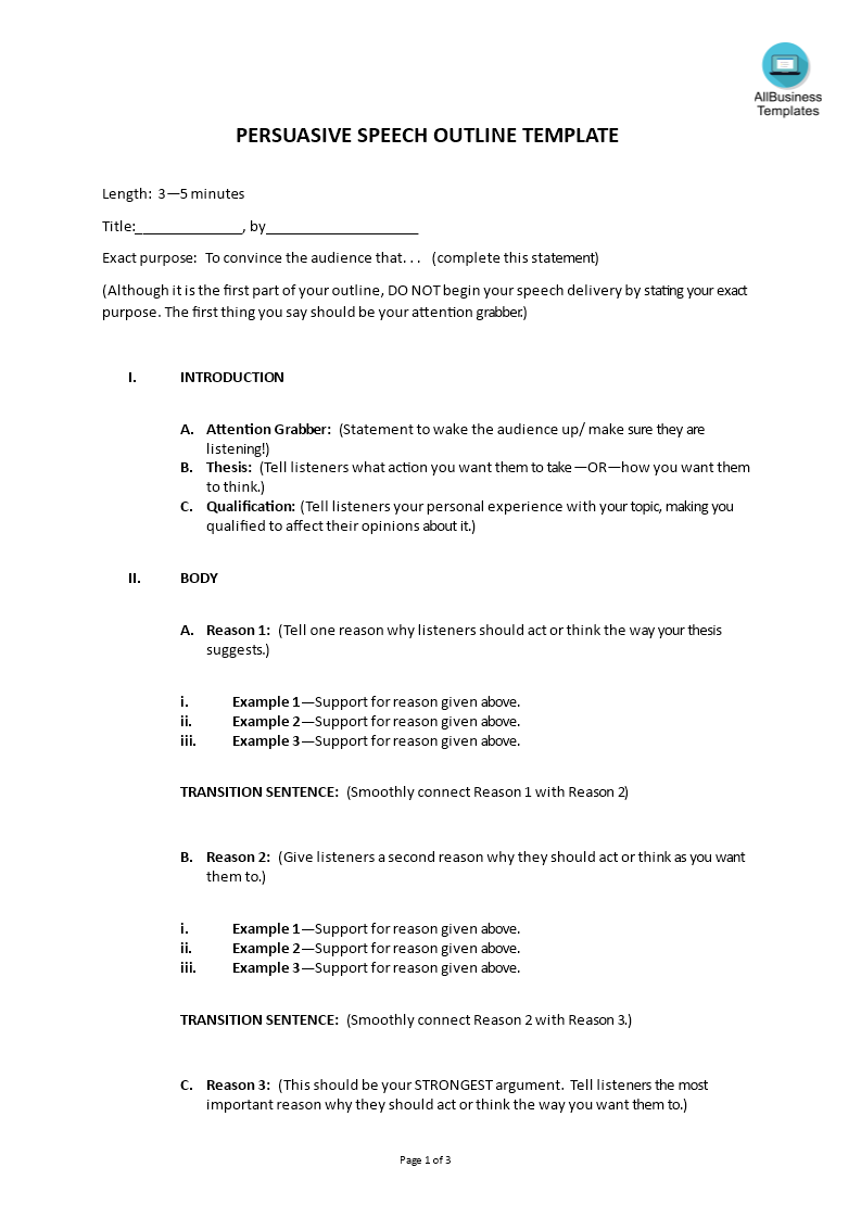 speech outline template example