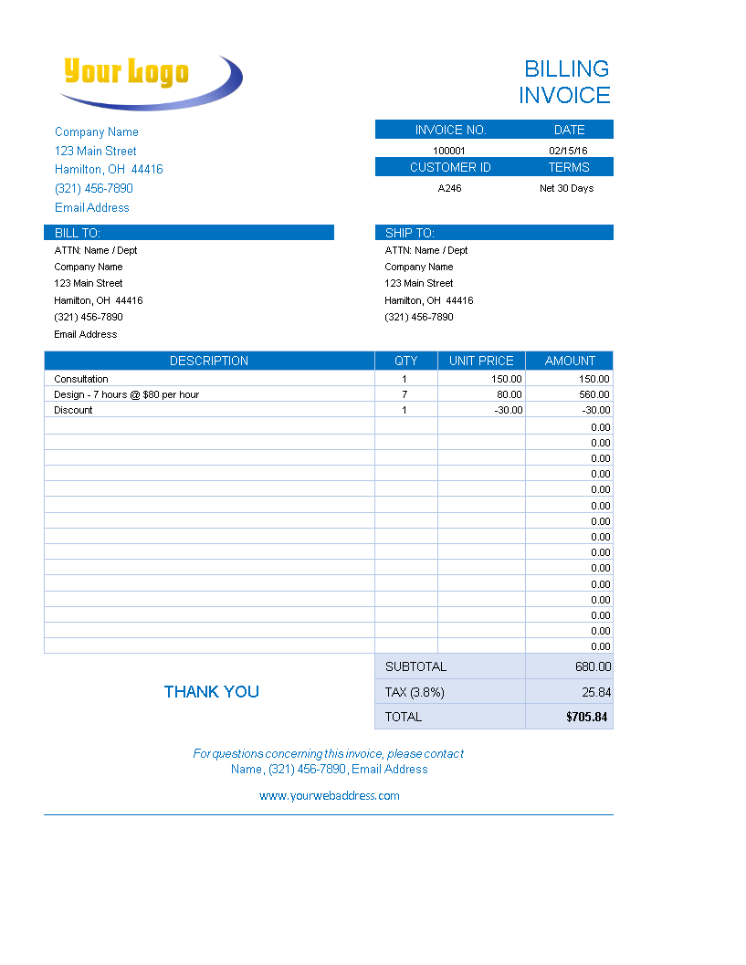 professional excel invoice template