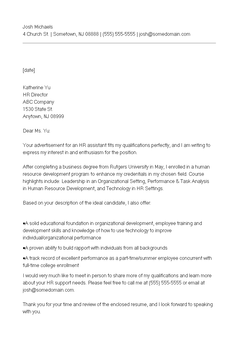 cover letter example for university