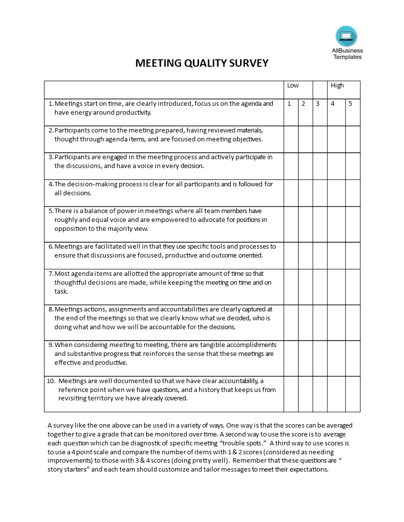 Meeting Quality Survey | Templates at allbusinesstemplates.com