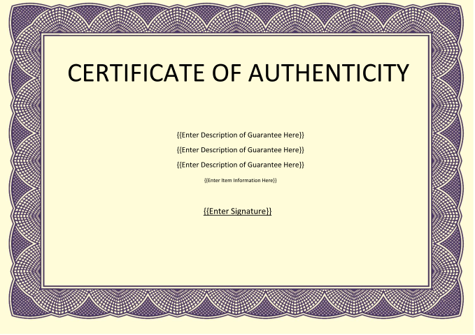 autograph certificate of authenticity template