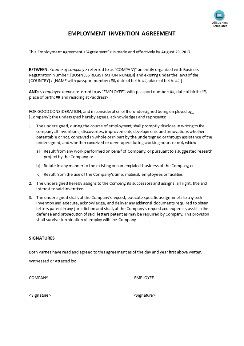 Employee Invention Agreement main image