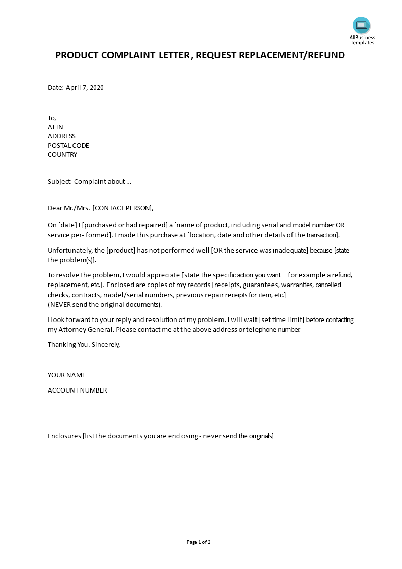 product-complaint-letter-request-for-refund-templates-at