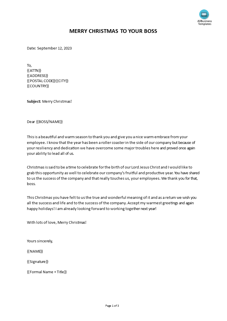 Christmas Letter To Boss Templates at