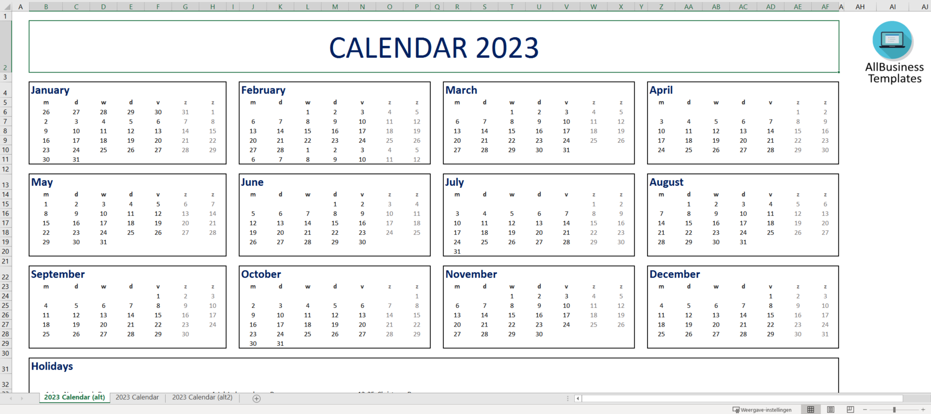 2023 Calendar Free Printable Microsoft Excel Templates