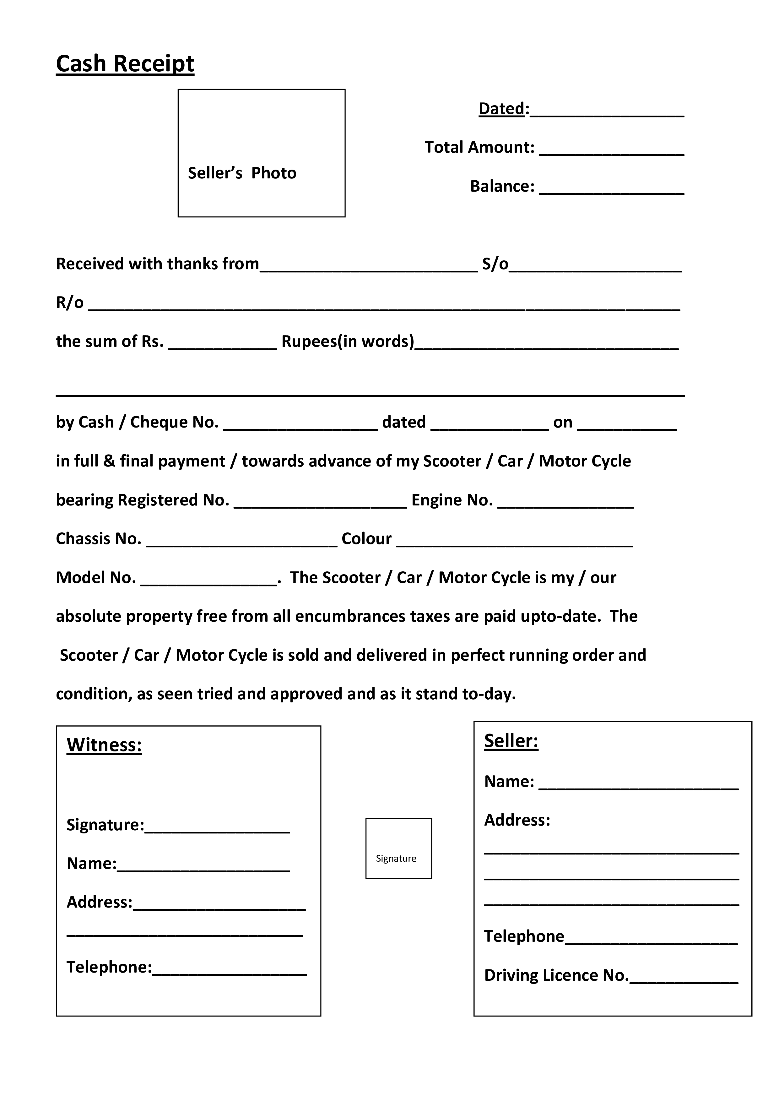 Cash Receipt example 模板