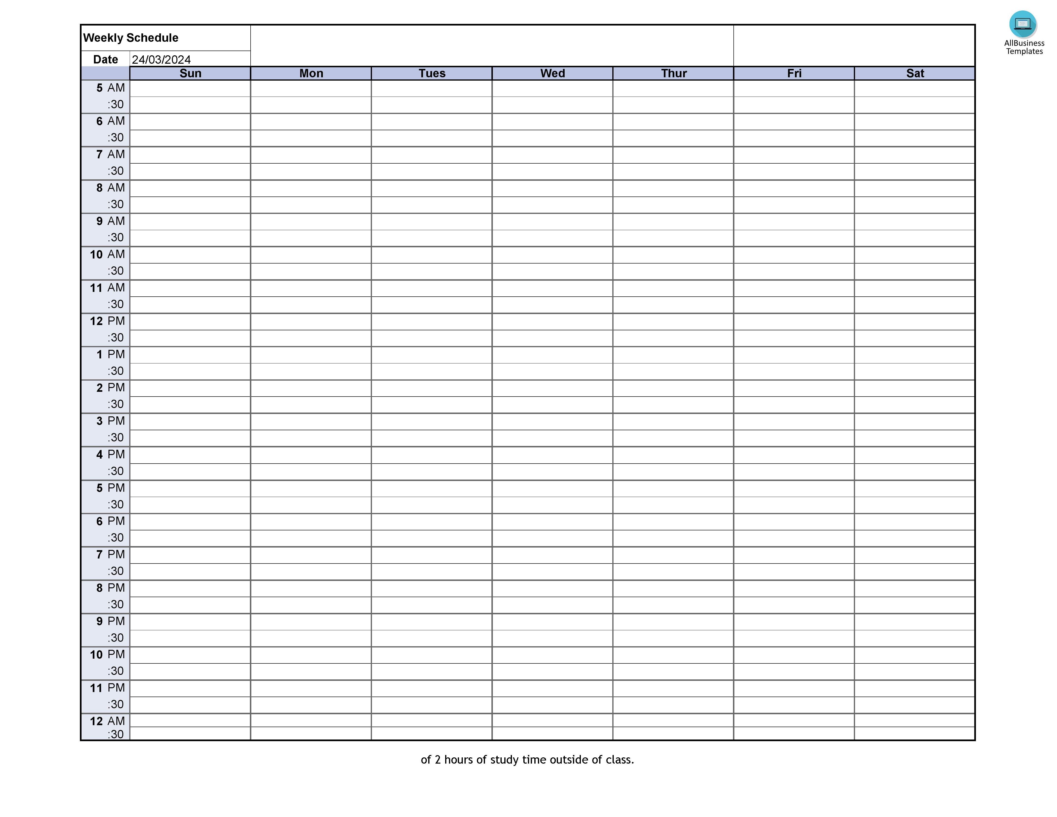 Excel Weekly Schedule | Templates At Allbusinesstemplates.com