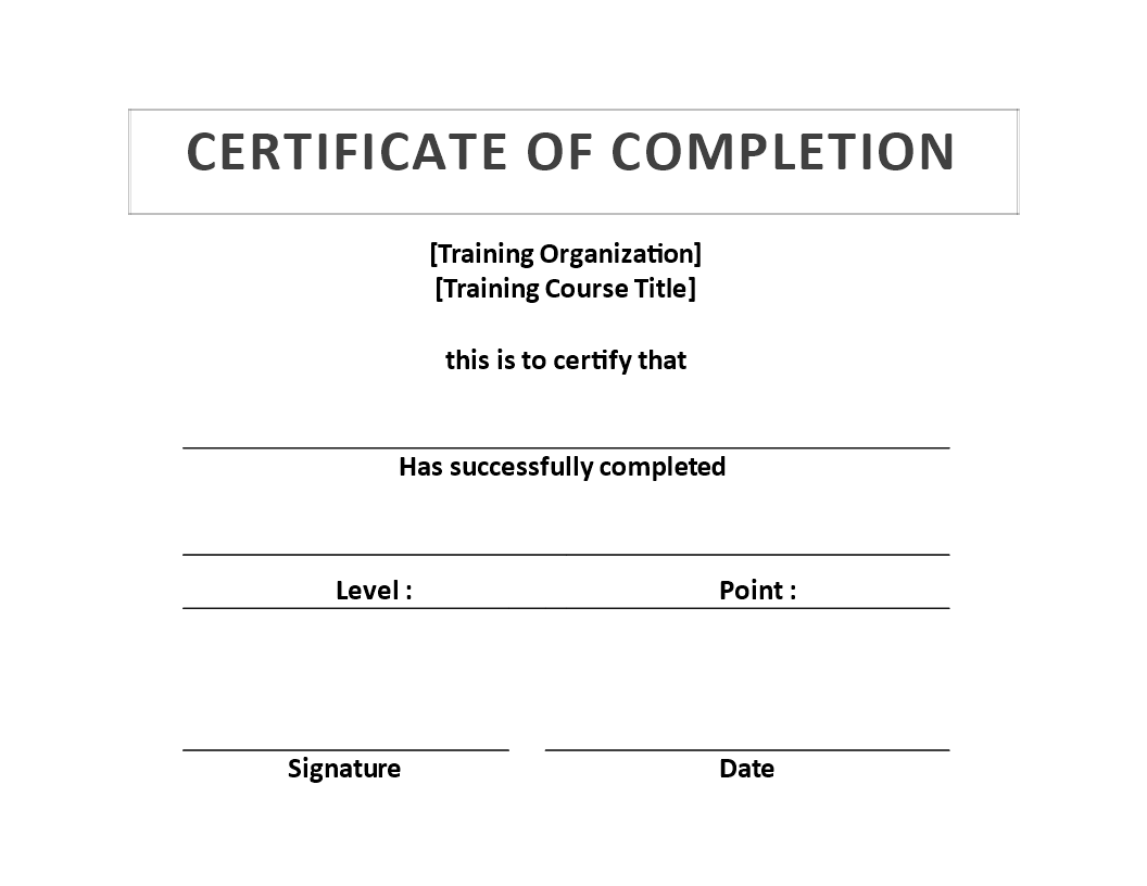 Training Certificate Of Completion Template Templates At 