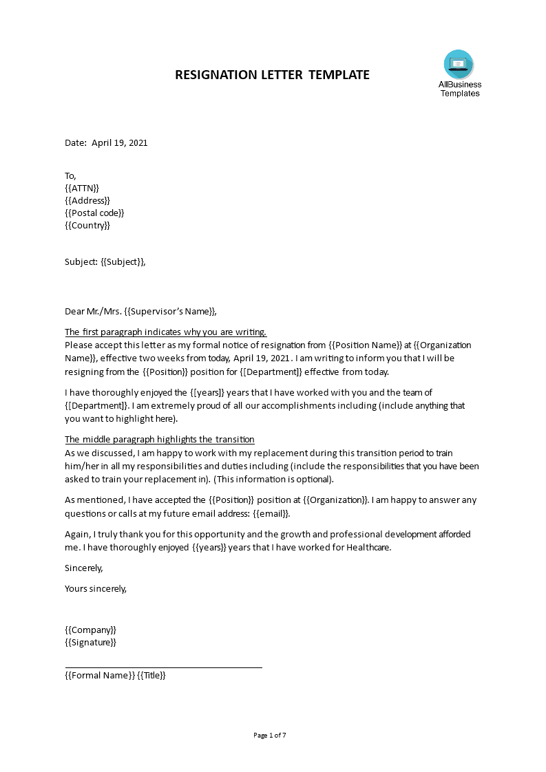 Short Notice Period Resignation Letter Templates At 