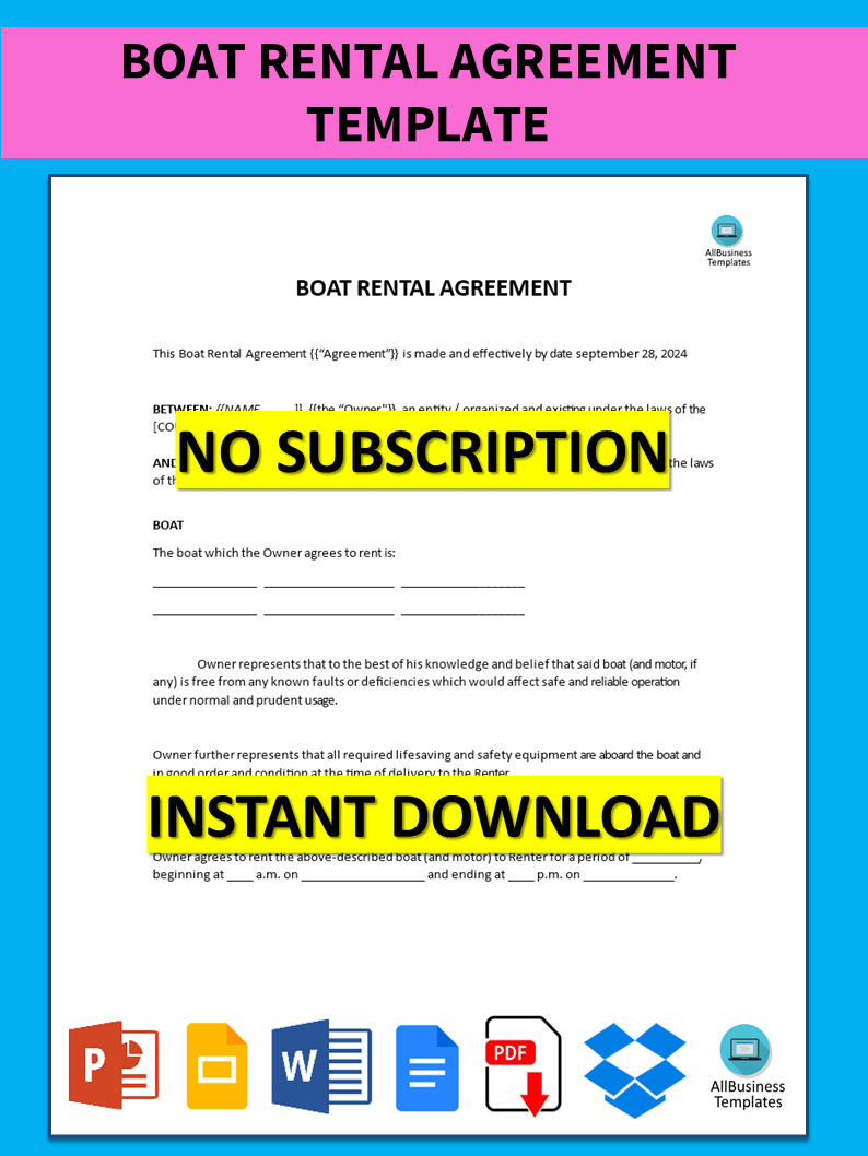 boat rental agreement template modèles