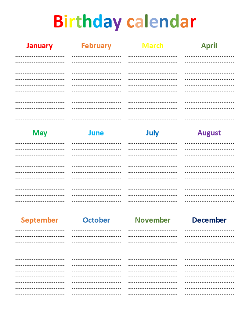 Birthday Chart Templates At Allbusinesstemplates