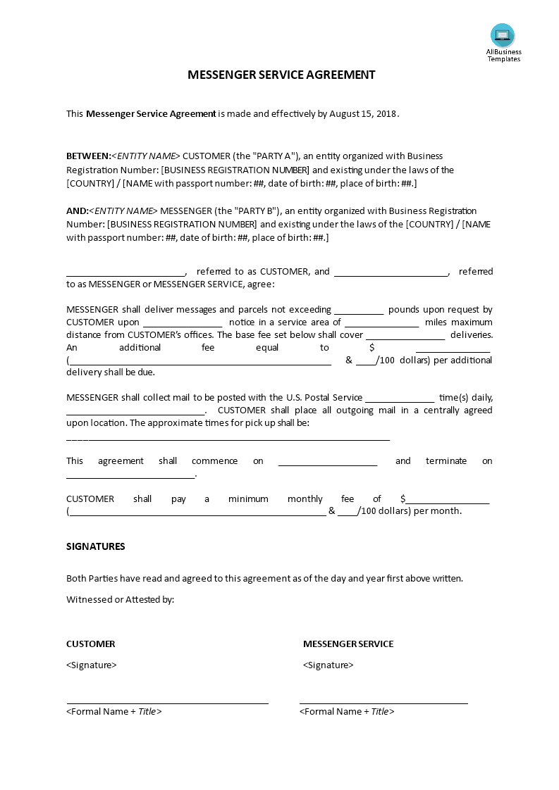 messenger service agreement modèles