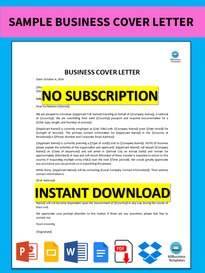 sample business cover letter template