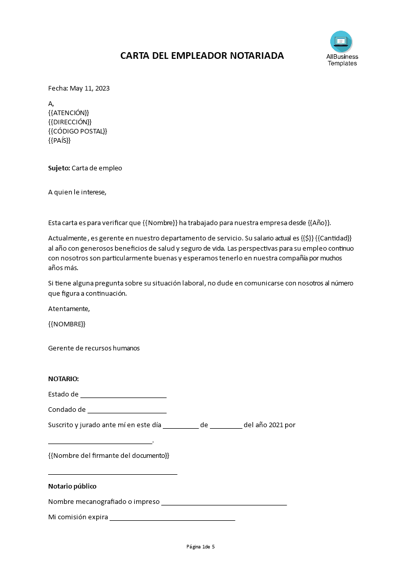 Notarized Letter of Employment Gratis