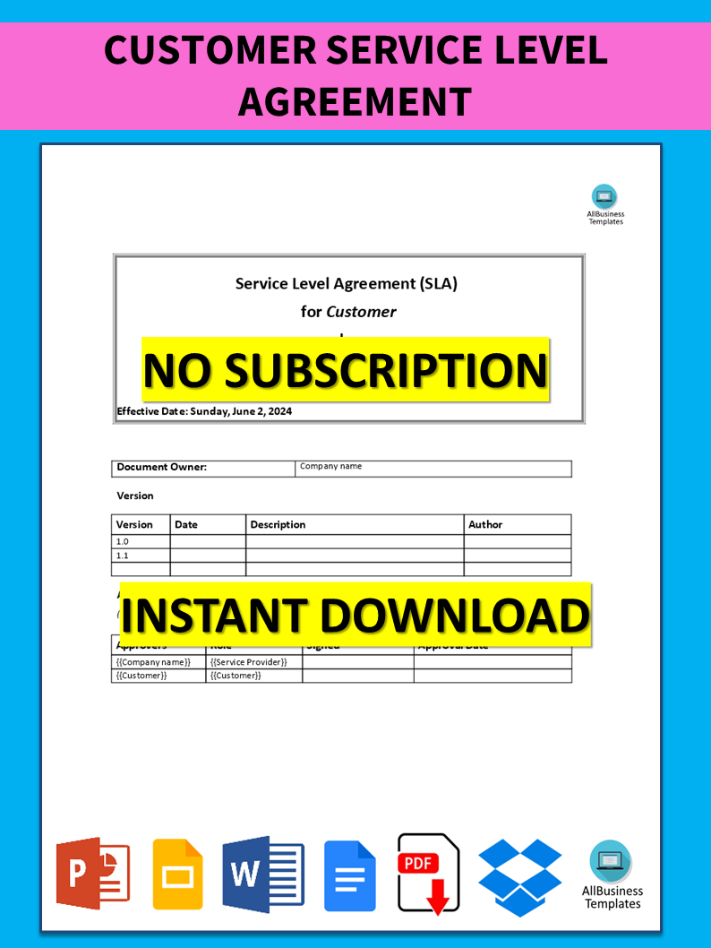 Customer Service Level Agreement 模板