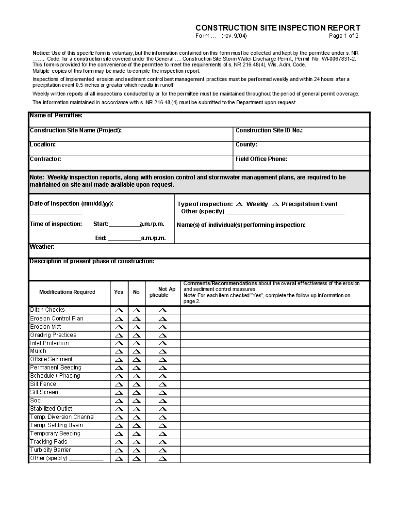 Construction Site Report Templates At Allbusinesstemplates