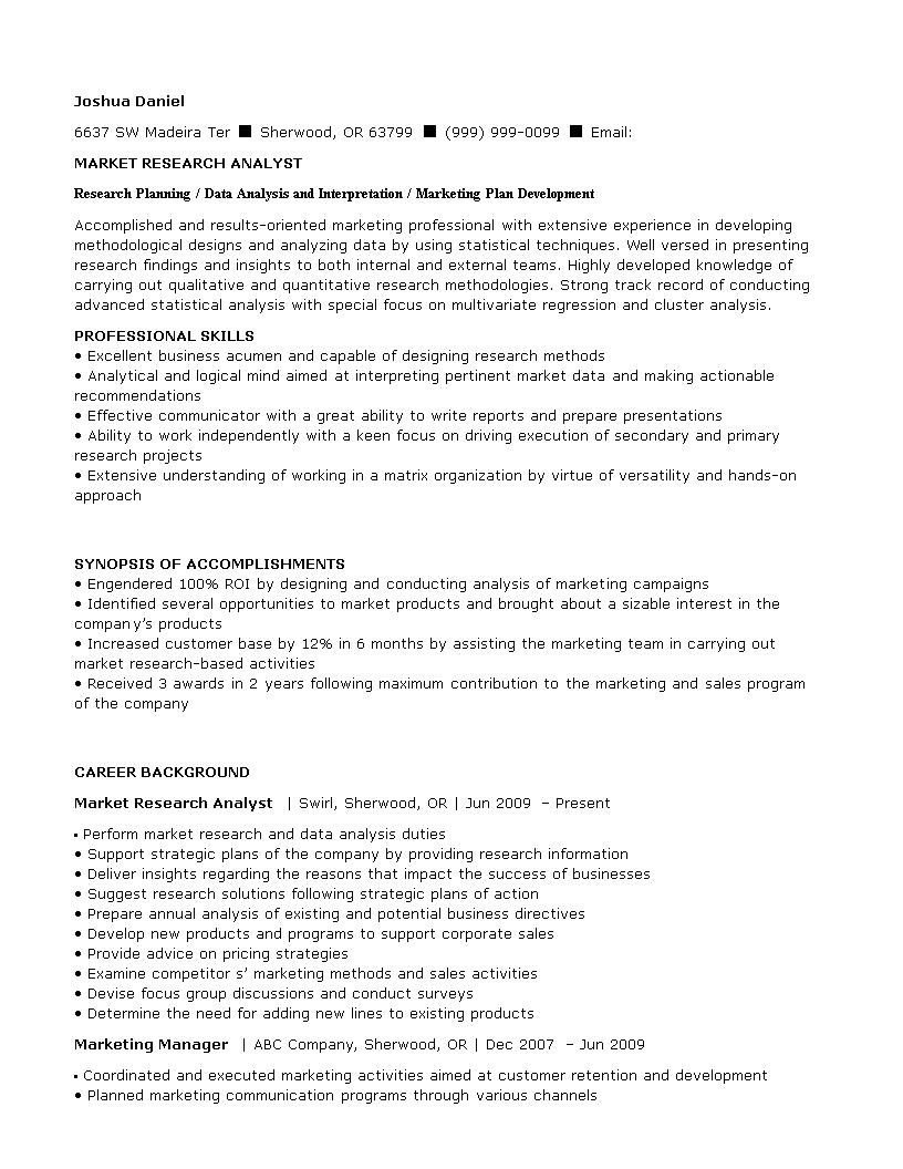 Market Research Analyst Resume Gratis