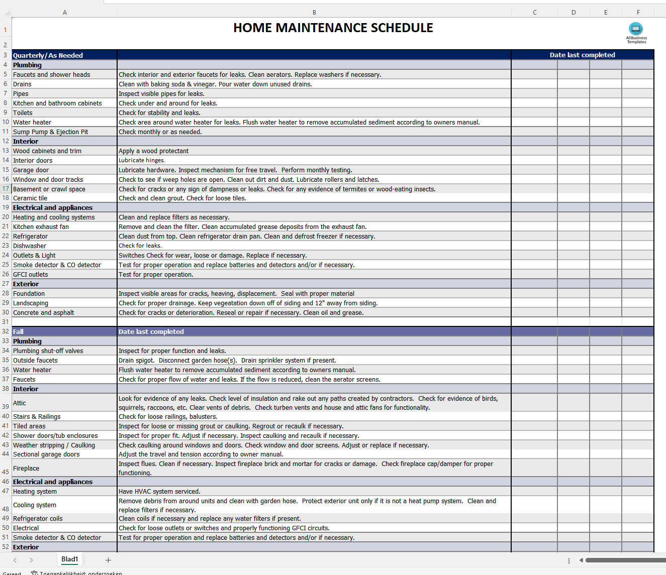Printable Home Maintenance Schedule | Templates at allbusinesstemplates.com