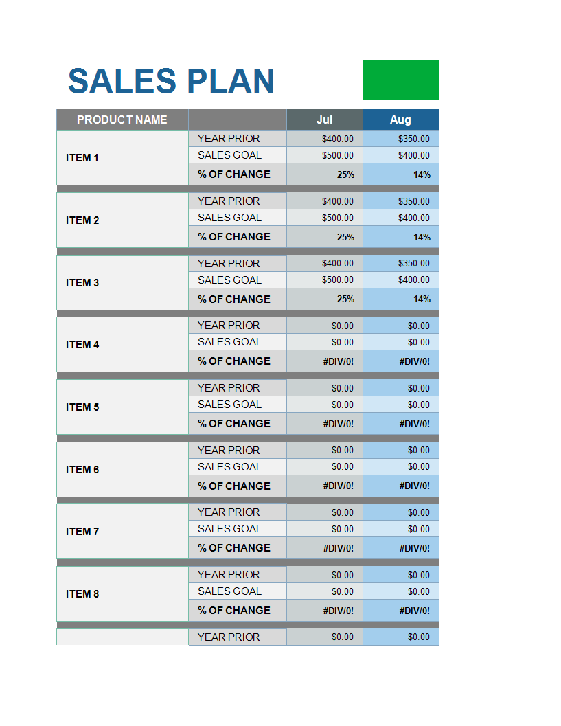 sales plan template excel free download