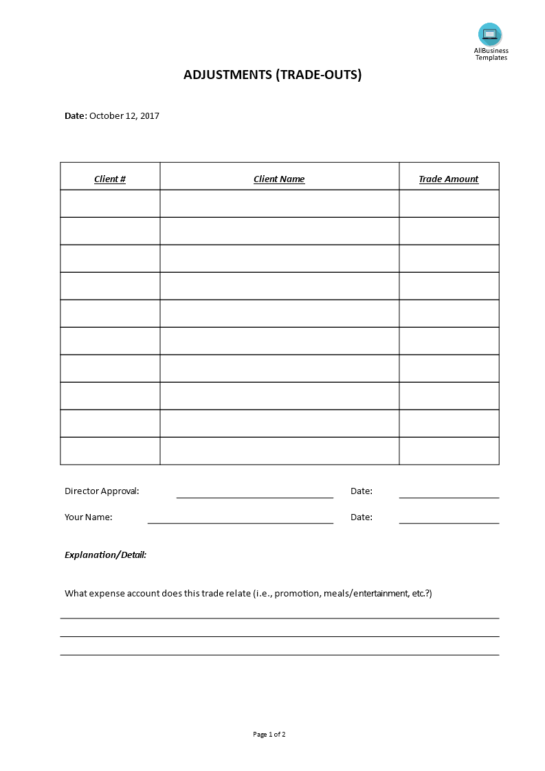 adjustments trade outs form Hauptschablonenbild