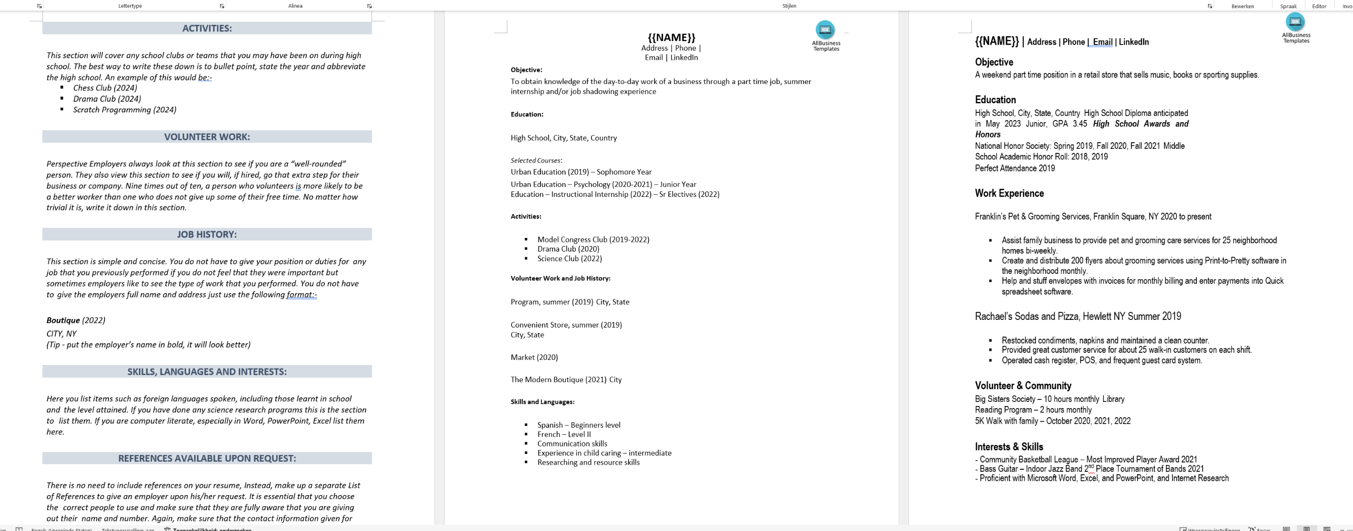 sample teenage resume voorbeeld afbeelding 