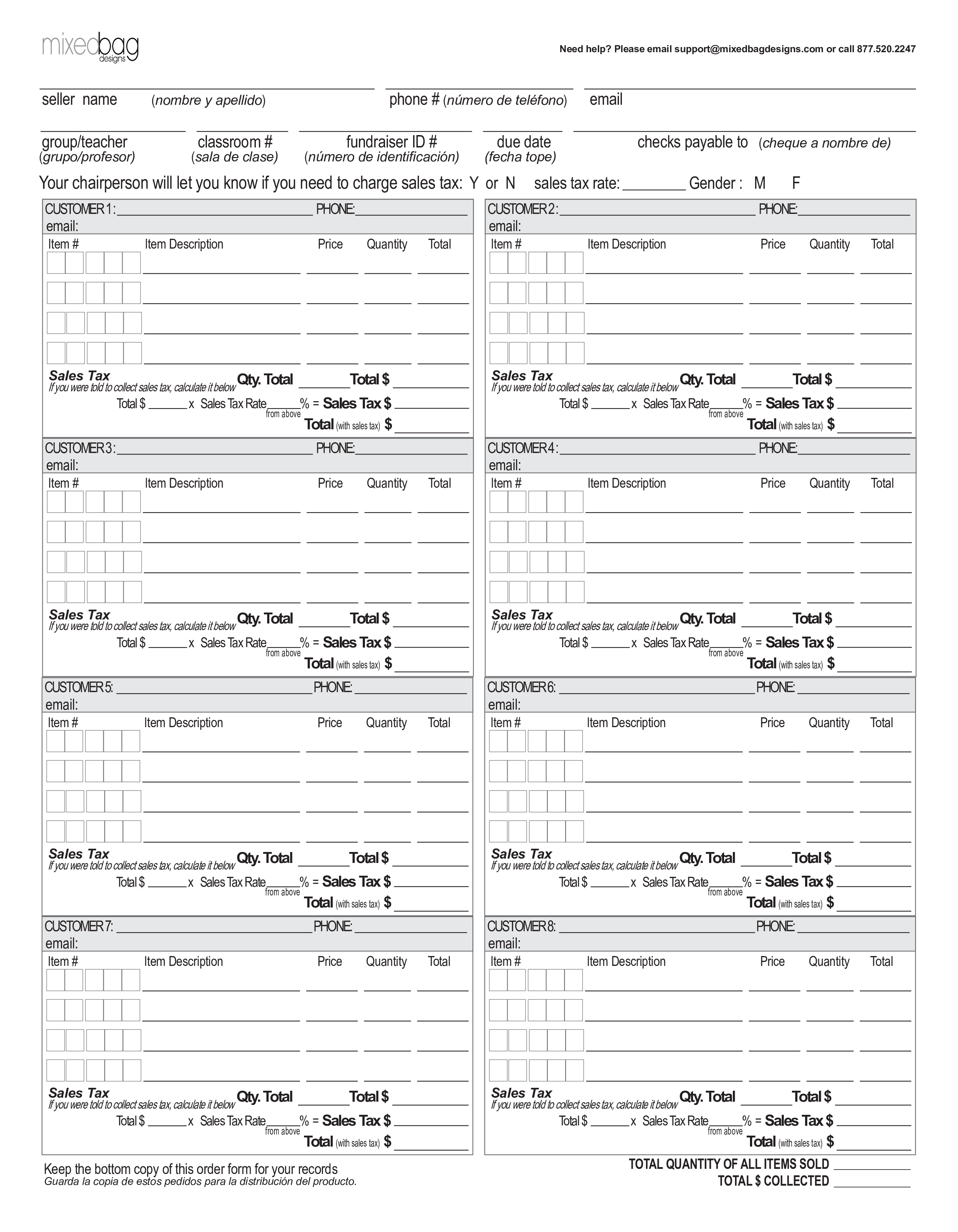 Student Order Form Sheet 