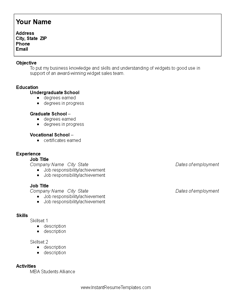 high school resume template for college