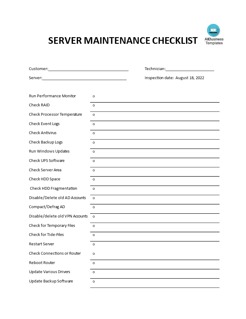 Quarterly Maintenance Checklist Templates At Allbusinesstemplates