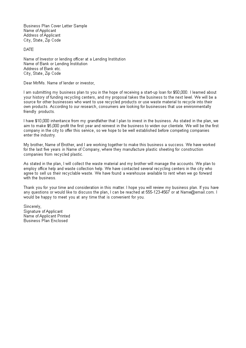 simple cover letter for business