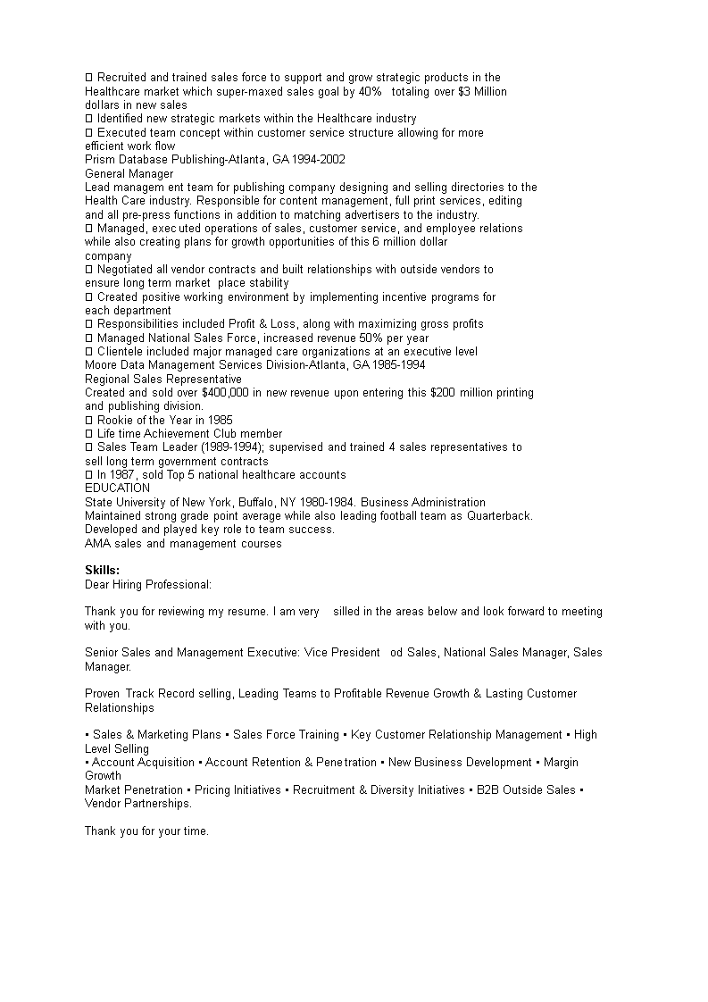 Sales Manager Executive Resume template | Templates at ...