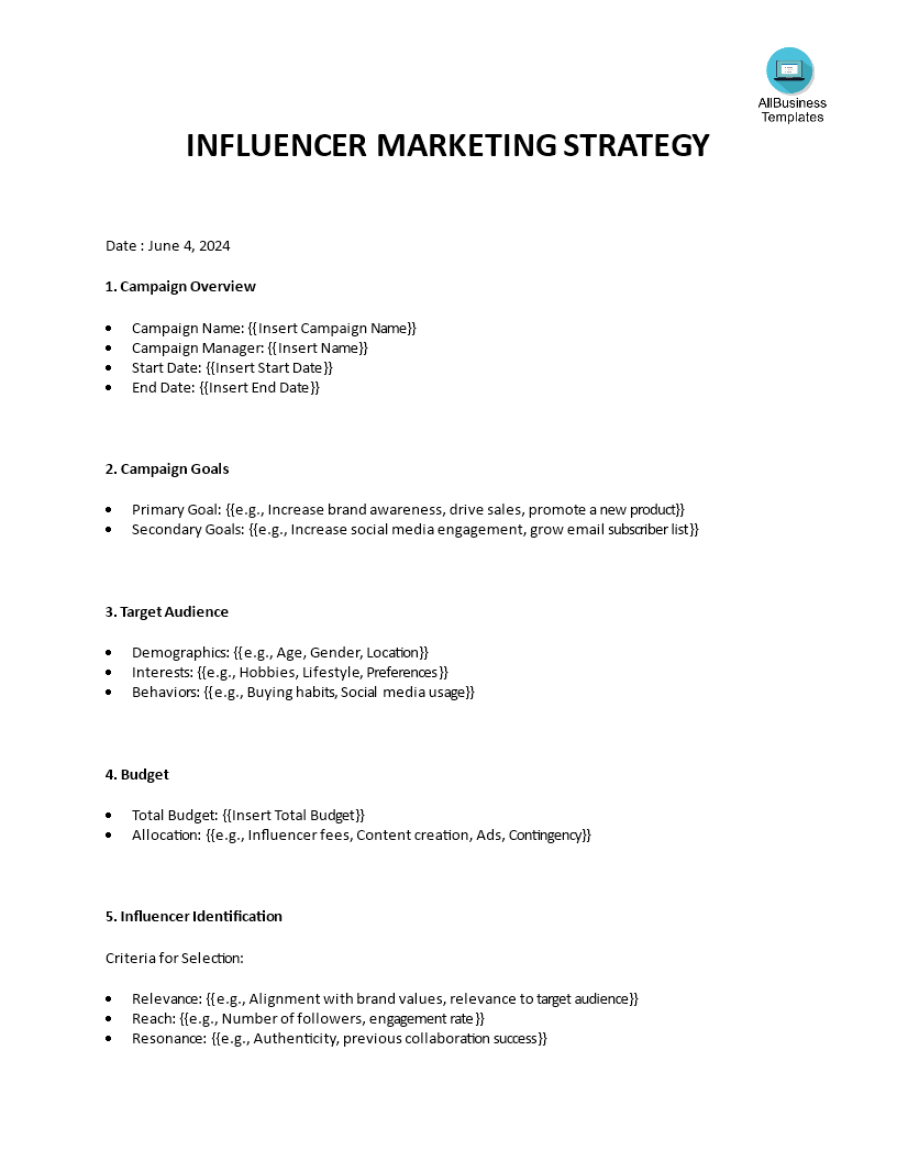 influencer marketing strategy template voorbeeld afbeelding 