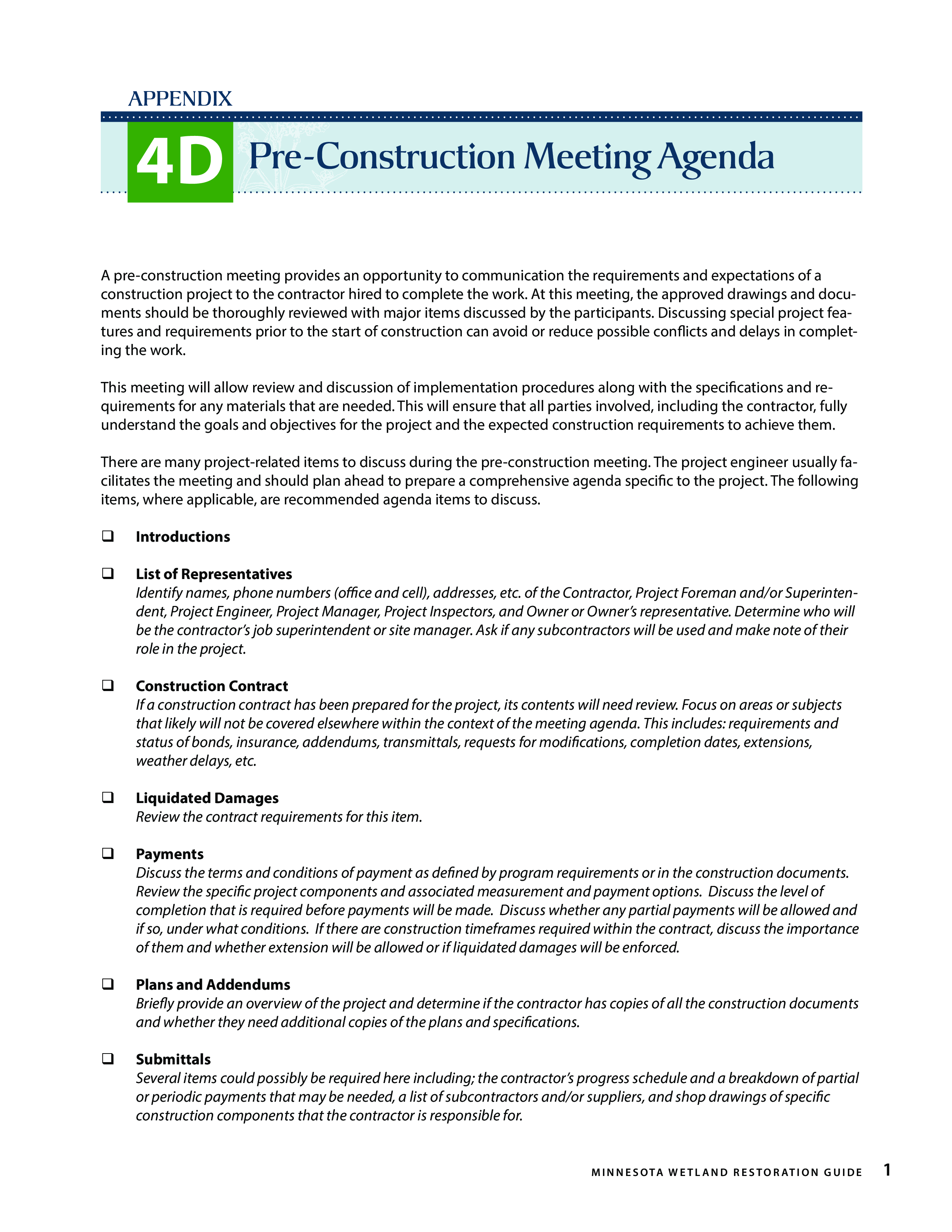 Pre Construction Meeting Agenda Templates at