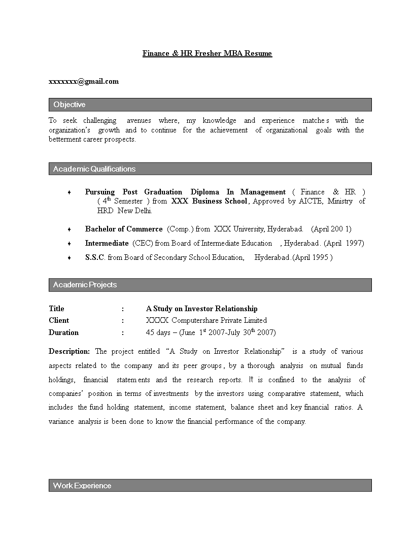 objective resume for fresher