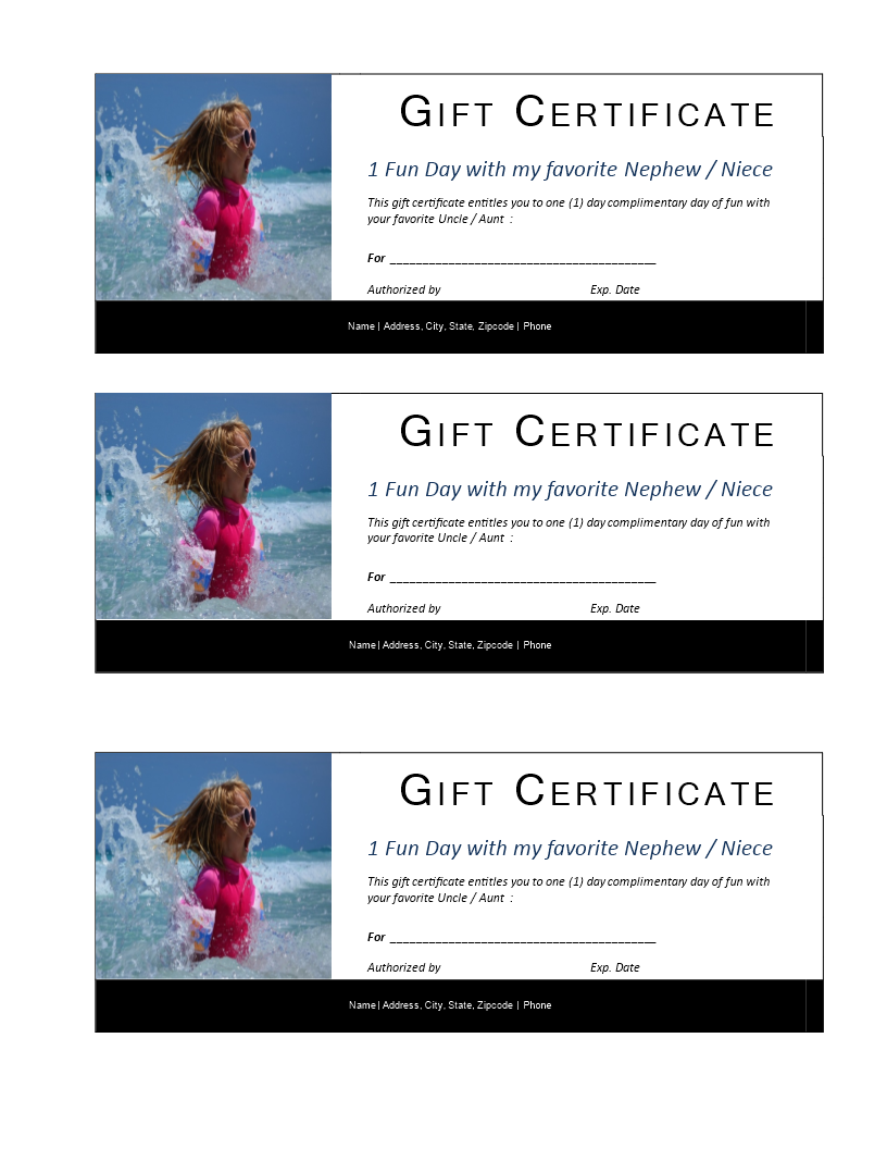 One Day Kids Gift Certificate template main image