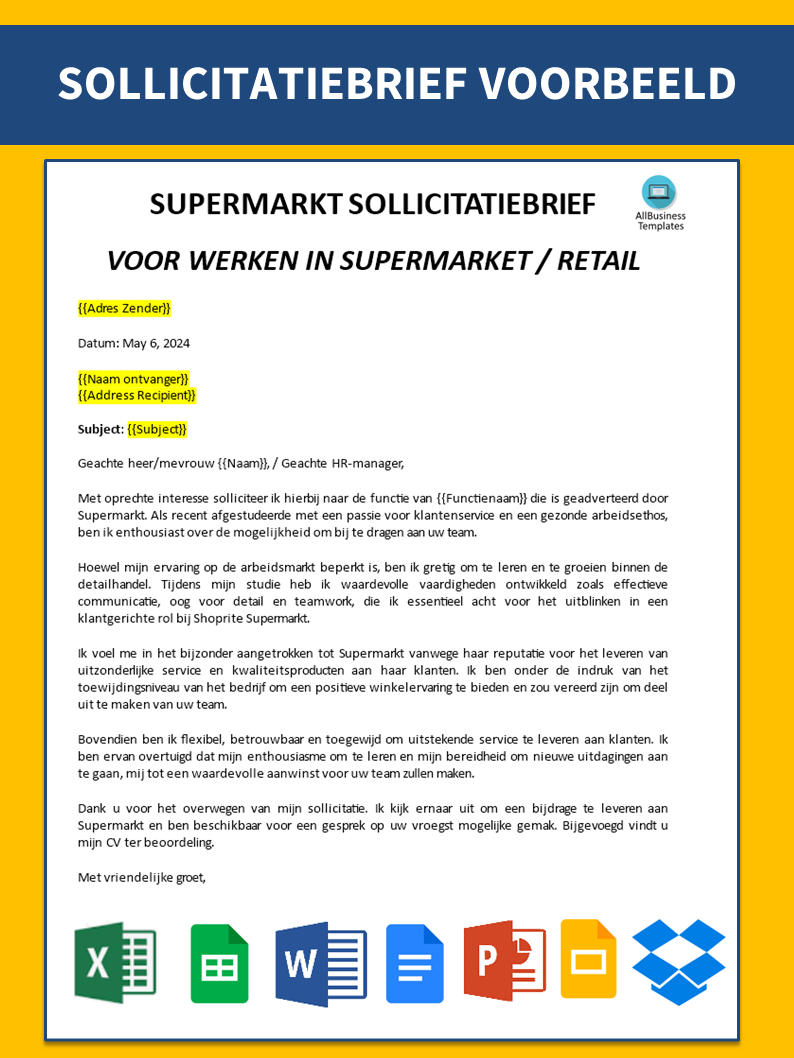 voorbeeld sollicitatiebrief supermarkt template