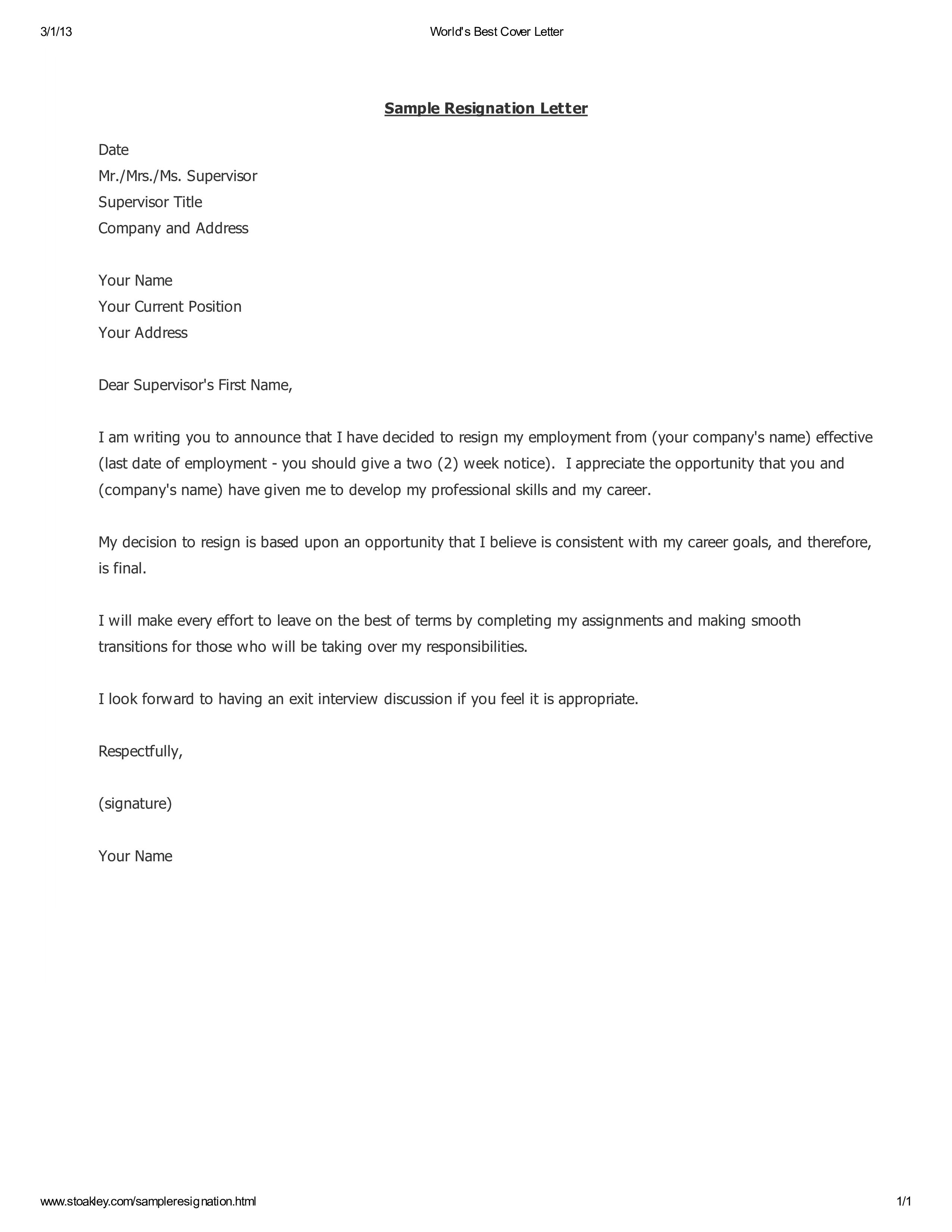 Structure Of A Formal Resignation Letter How To Write A Resignation Letter 5 Templates Below 