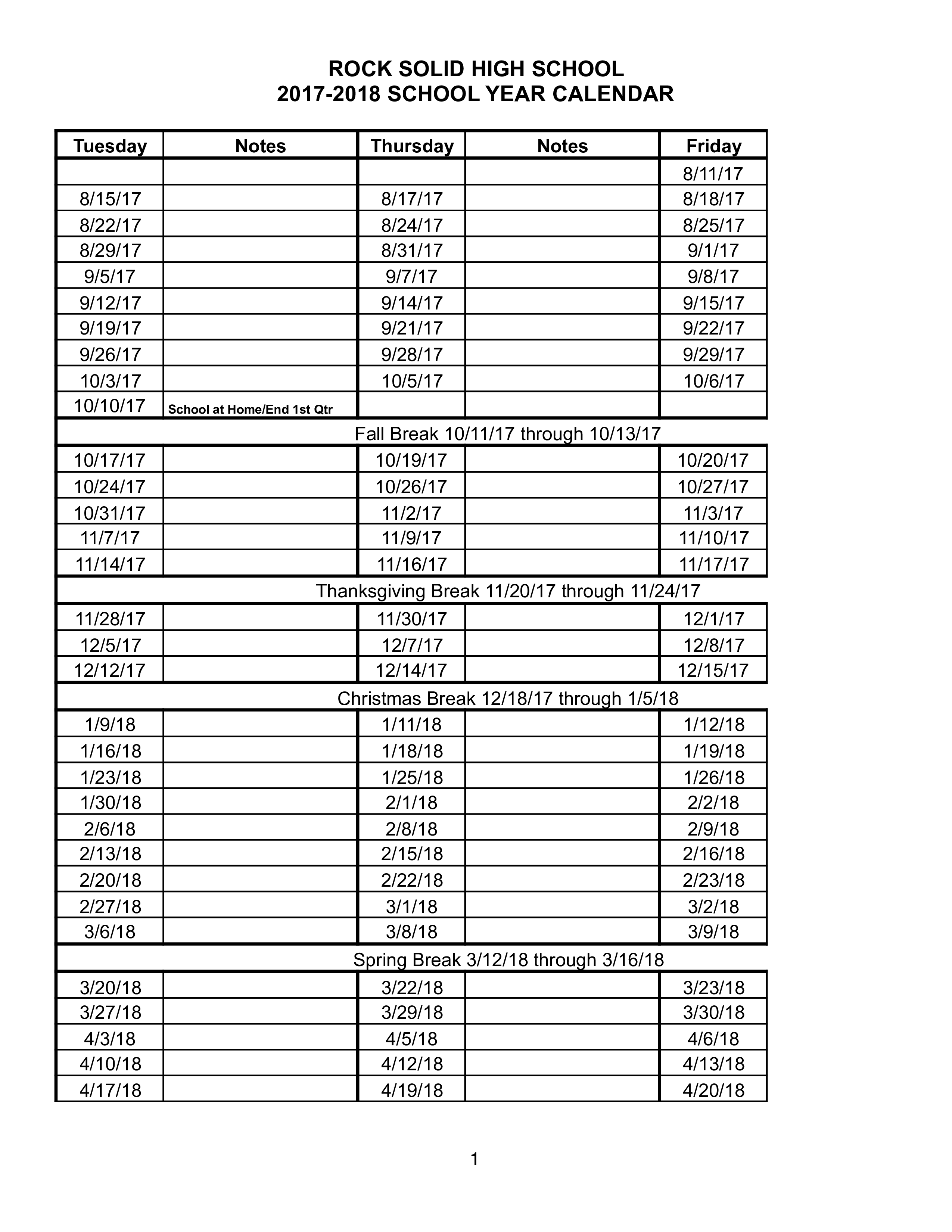 High School Calendar Templates At Allbusinesstemplates