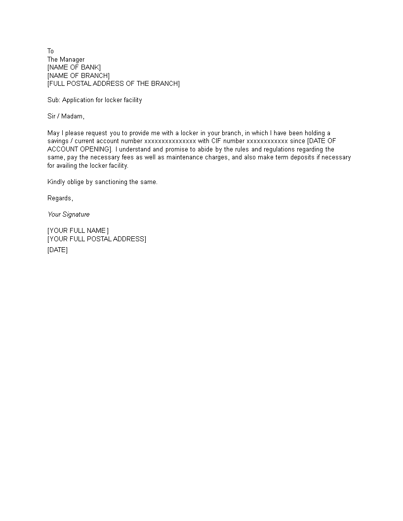 application letter to close locker