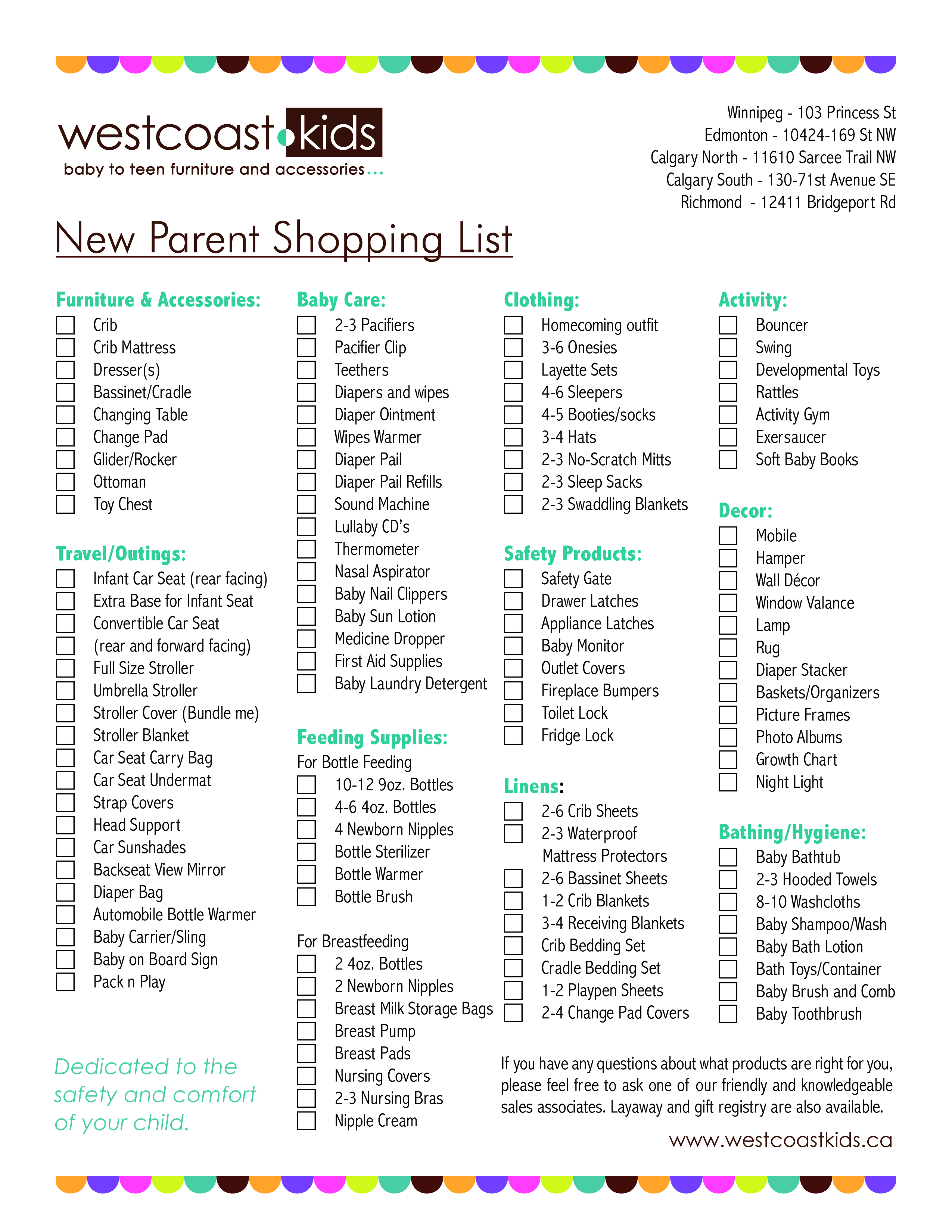 newborn baby shopping checklist